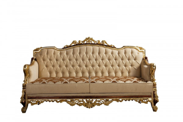Chesterfield Couch Baroque Three-seater Furniture Sofa Couches Fabric Gold