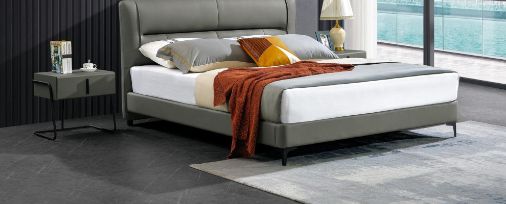 Double bed leather bed beds designer bed faux leather upholstery bedroom new