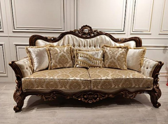 Chesterfield Baroque Three-Seater Furniture Sofa Couches Fabric Gold Couch