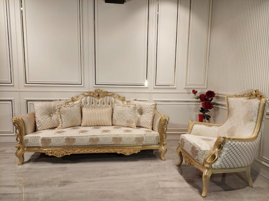 Chesterfield Sofa Baroque Couch Wood Velvet Three-Seater Classic Sofas Furniture
