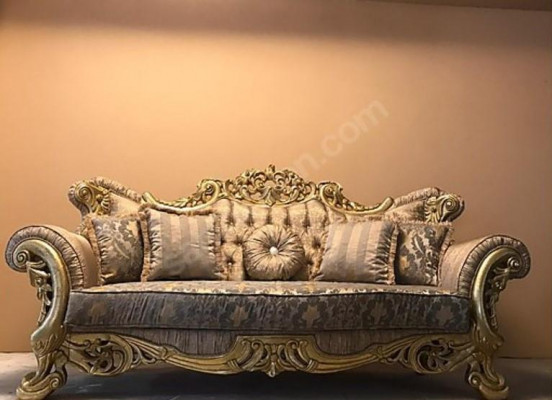 Baroque Three-Seater Chesterfield Couch Furniture Sofa Couches Fabric Brown