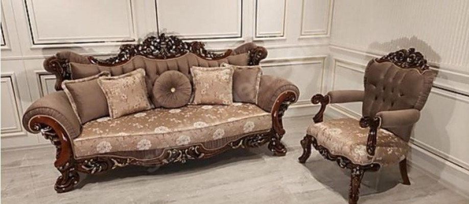 Baroque Three-Seater Chesterfield Couch Furniture Sofa Couches Fabric Brown