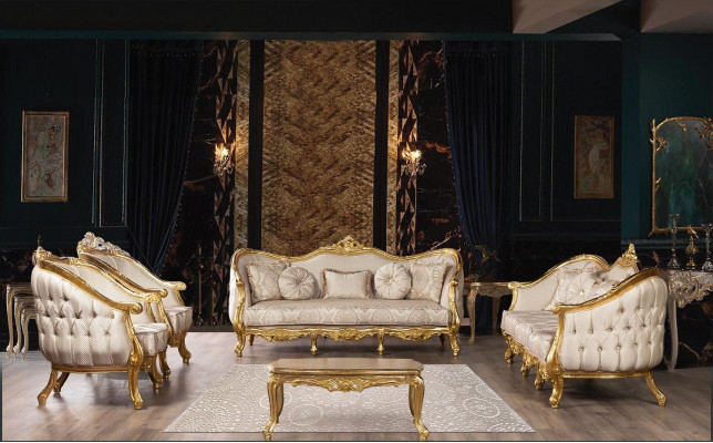 Luxury Couch Classic Three-Seater Sofa Couches Furniture Fabric Sofa