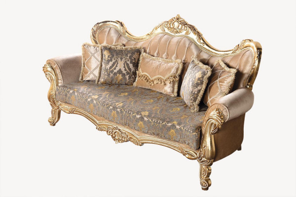 Chesterfield Baroque Three-seater Couch Furniture Sofa Fabric Gold Sofas