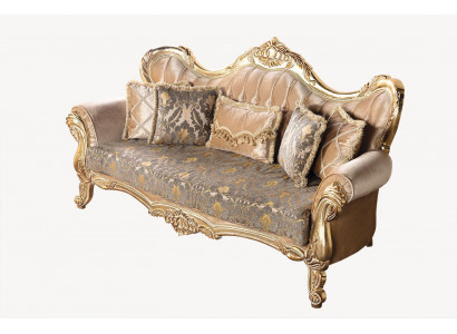 Chesterfield Baroque Three-seater Couch Furniture Sofa Fabric Gold Sofas
