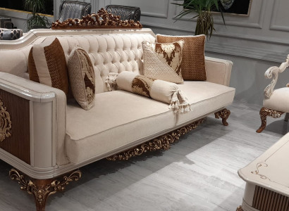 Three-seater Chesterfield Baroque Couch Furniture Sofa Sofas Fabric Gold
