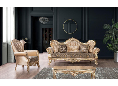 Chesterfield Sofa Set Couch Upholstered Furniture Baroque Rococo Table 3-piece