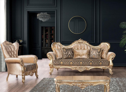 Chesterfield Sofa Set Couch Upholstered Furniture Baroque Rococo Table 3-piece