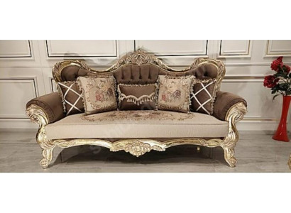 Chesterfield Baroque Three-Seater Couch Sofa Upholstery Fabric Gold Furniture
