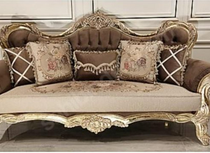 Chesterfield Baroque Three-Seater Couch Sofa Upholstery Fabric Gold Furniture