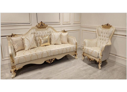 Luxury Sofa Beige Sofa Set Armchair 3+1 Seater Fabric Design Textile