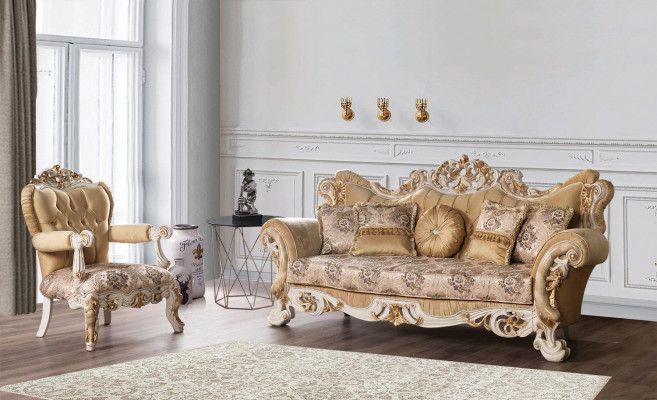 Chesterfield Baroque Three-Seater Couch Furniture Sofa Sofas Fabric Beige