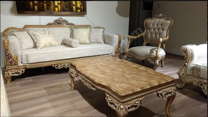 For living room Art Deco coffee table made of wood light color carved legs new