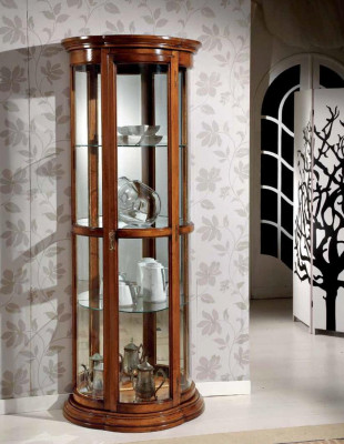 Classic display glass cabinet showcase wood living room luxury brown sideboard