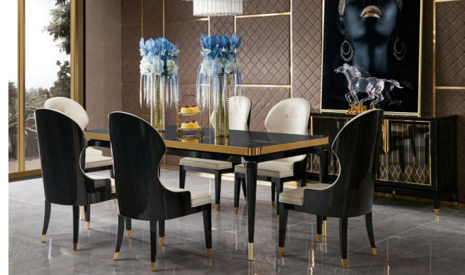 Complete dining room set table 6x armchair chairs luxury dining group