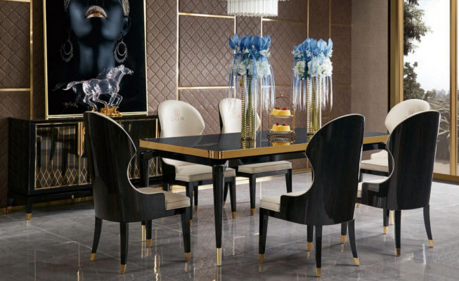 Complete dining room set table 6x armchair chairs luxury dining group