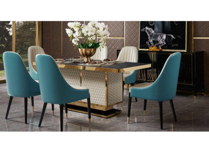 Designer wood dining room set table with 4 armchairs set ensemble