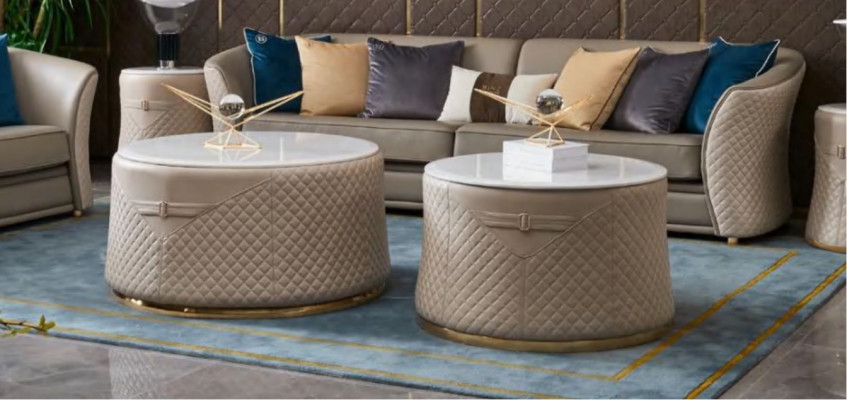 Round set of 2x coffee table side table designer living room