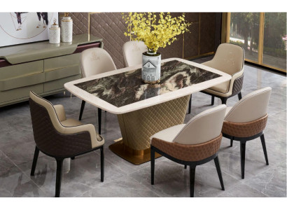 Dining Room Set Dining Table Chair Set 7-piece Leather Stainless Steel Arm Chairs