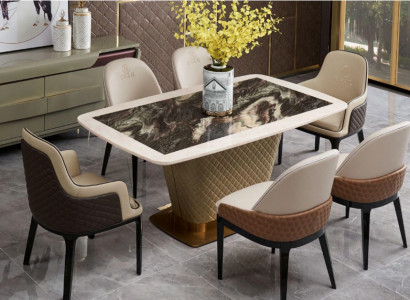 Dining Room Set Dining Table Chair Set 7-piece Leather Stainless Steel Arm Chairs