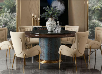 Design round table 6x armchairs chairs dining room seating upholstery set round