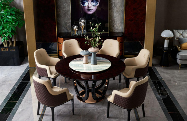 Design Round Dining Room Chair Set Metal Tables Armchair 4x Chairs + Table