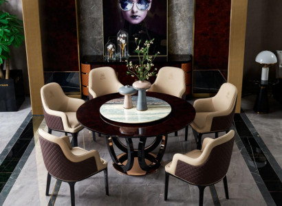Design Round Dining Room Chair Set Metal Tables Armchair 4x Chairs + Table