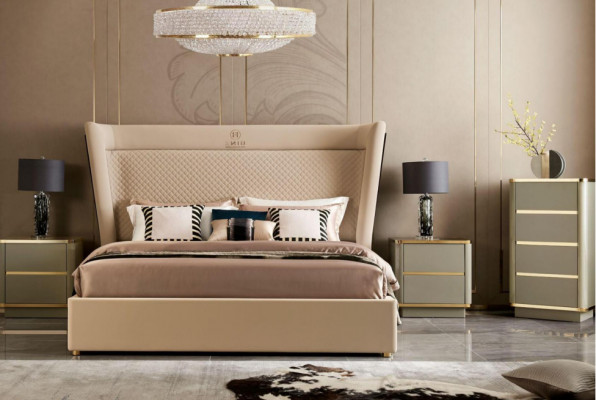 Bedroom hotel beds double bed design wood fabric beds 180x200cm