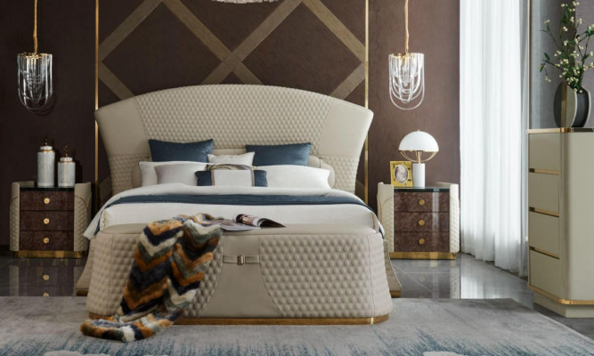 Bed Leather Bedroom Furniture Luxury Modern Beds 3-piece Set Box Spring