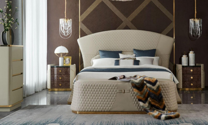 Bed Leather Bedroom Furniture Luxury Modern Beds 3-piece Set Box Spring