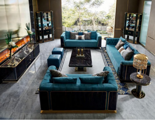 Textile sofa design, noble wood living landscape, complete set