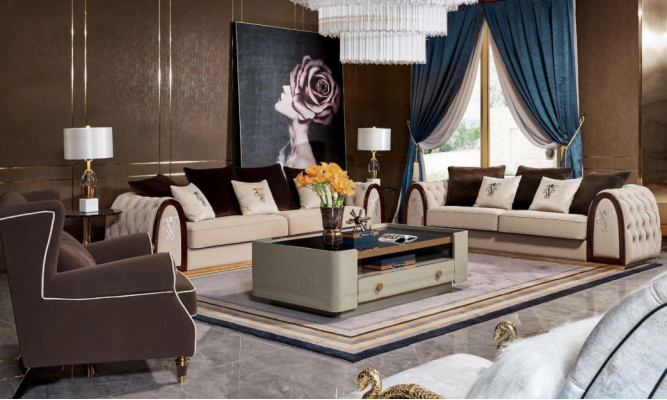 Chesterfield Sofa Beige Sofas Textile Fabric Couches Luxury Furniture 4-seater 295cm