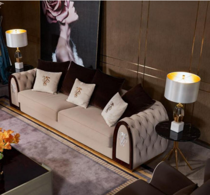 Chesterfield Sofa Beige Sofas Textile Fabric Couches Luxury Furniture 4-seater 295cm