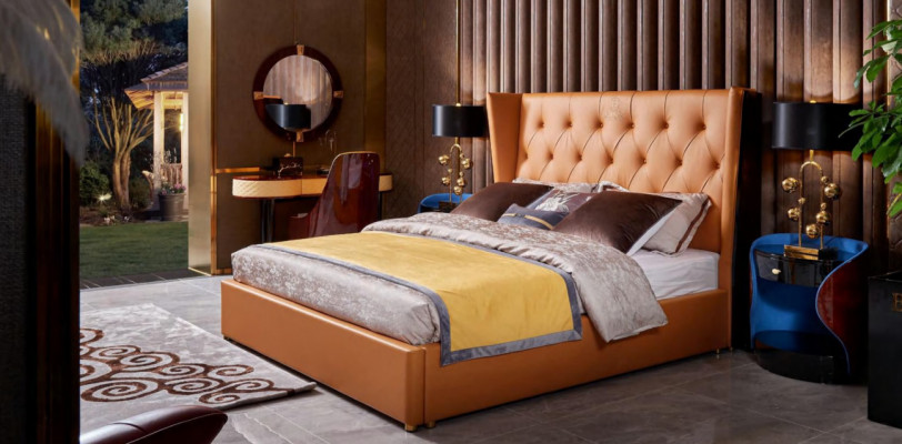Classic bed frame, bedroom furniture design, 3-piece bed set