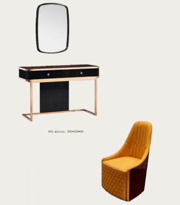 Makeup table mirror chair luxury console dresser bedroom 3-piece set.