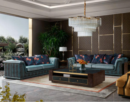 Three-seater couch upholstered design sofa modern 3-seater sofas room furniture blue seat