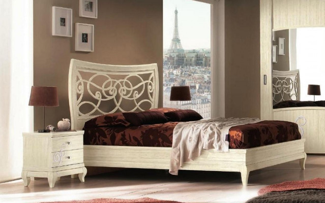 Bedroom bed nightstand wardrobe dresser mirror group new set 6-piece.