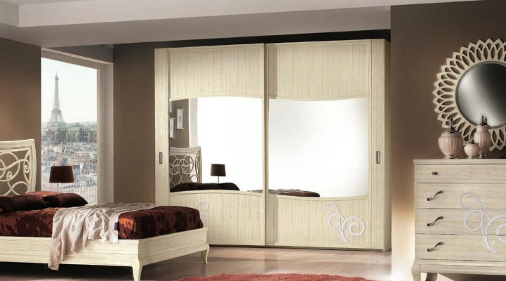 Bedroom bed nightstand wardrobe dresser mirror group new set 6-piece.