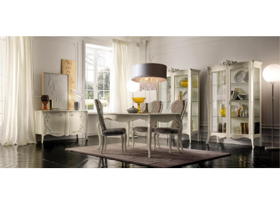 Suite set table 4x chairs chair display cabinet set sideboard dining group 8-piece dining room