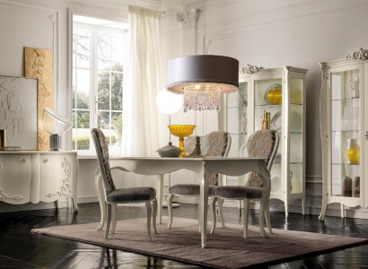 Suite set table 4x chairs chair display cabinet set sideboard dining group 8-piece dining room