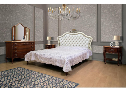 Complete 4-piece set for the bedroom design: modern luxurious bed, 2x nightstand, dresser