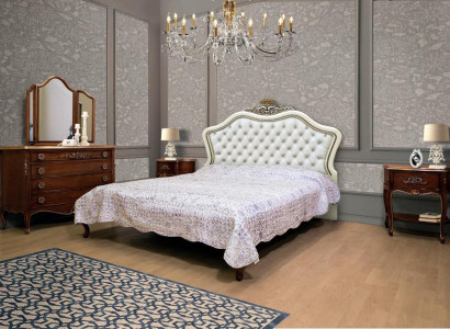 Complete 4-piece set for the bedroom design: modern luxurious bed, 2x nightstand, dresser