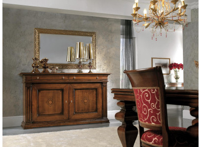 Solid wood dresser with mirror sideboard chest of drawers set Italian furniture 2-piece set.