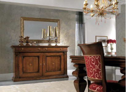 Solid wood dresser with mirror sideboard chest of drawers set Italian furniture 2-piece set.