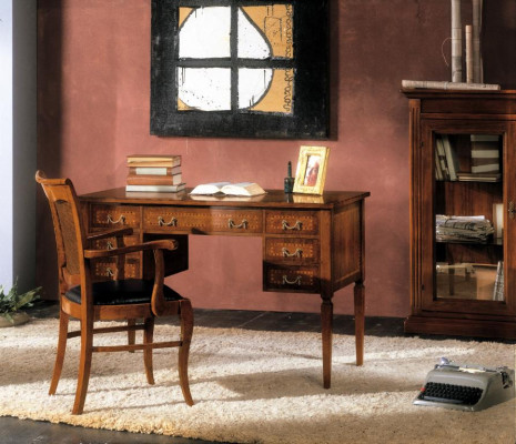 Desk and chair made of wood with armrests bookshelf office furniture design new