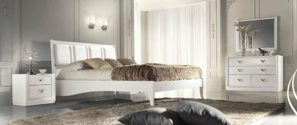 Bedroom bed nightstand dresser mirror set group wood luxury set 5-piece