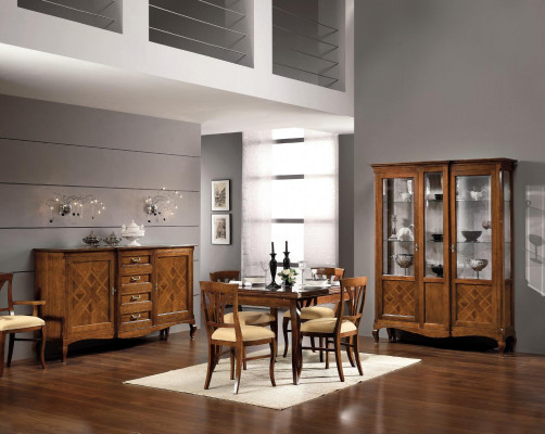 Dining room set ensemble sideboard 4x chairs display cabinet group dining suite table 7 pieces.