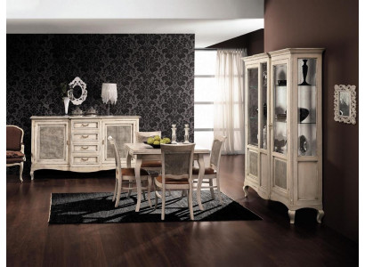 Set of wooden furniture: dresser, 4x chairs, table, cabinet, new dining room set, 7 pieces.