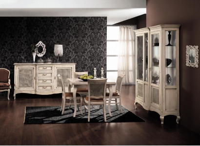Set of wooden furniture: dresser, 4x chairs, table, cabinet, new dining room set, 7 pieces.