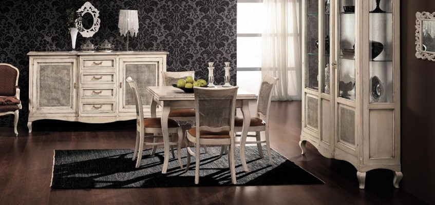 Set of wooden furniture: dresser, 4x chairs, table, cabinet, new dining room set, 7 pieces.